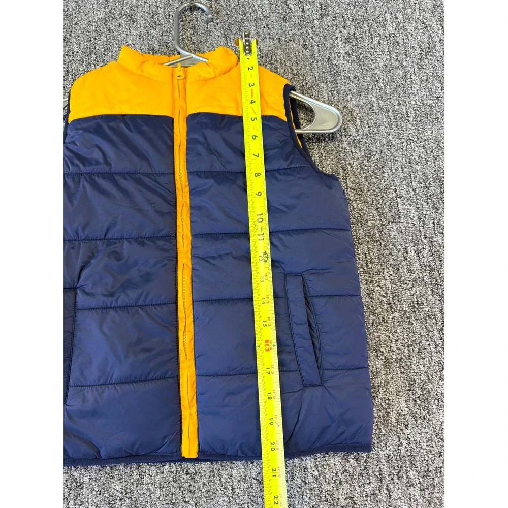 Janie and Jack Reversible Puffer Vest Boys 7/8 Blue Yellow Adventure Outerwear